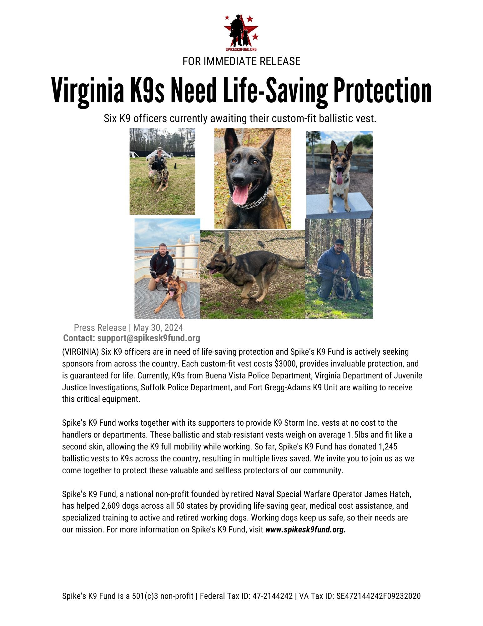 Virginia K9s Need Life-Saving Protection